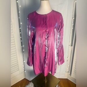 Avon Metallic Pink Button Front Tunic Blouse Size L Shimmer Y2K